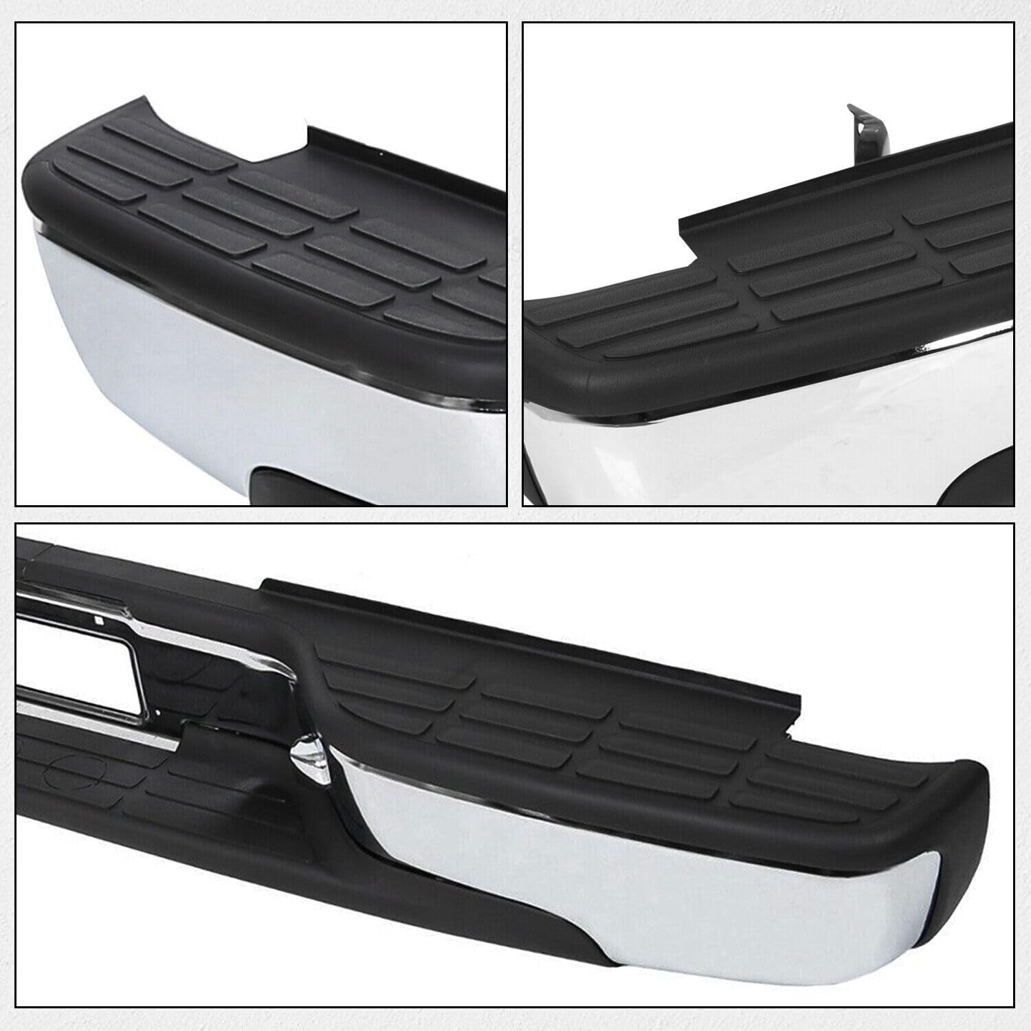 Rear Bumper Face Bar Chrome Steel With Mounting Bracket Direct Replacement Compatible With 1999-2006 Chevrolet Silverado 1500 GM1103122 12496085