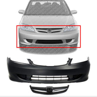 Front Bumper Cover Primed + Grille Painted Black Shell & Insert Direct Replacement Compatible With 2004-2005 Honda Civic HO1000216 HO1200164 04711S5AA91ZZ 71122S5AA00ZB