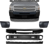 Front Bumper Primed + Lower Valance Air Deflector + Extension + End Caps Left Driver & Right Passenger Side Direct Replacement Compatible With 2009-2013 Chevrolet Silverado 1500