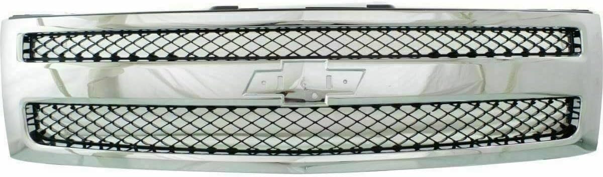 Front Bumper Steel + Grille Chrome Shell And Black Insert + Lower Valance Textured + End Caps Primed RH & LH Side Direct Replacement Compatible With Chevrolet Silverado 1500 2009-2013