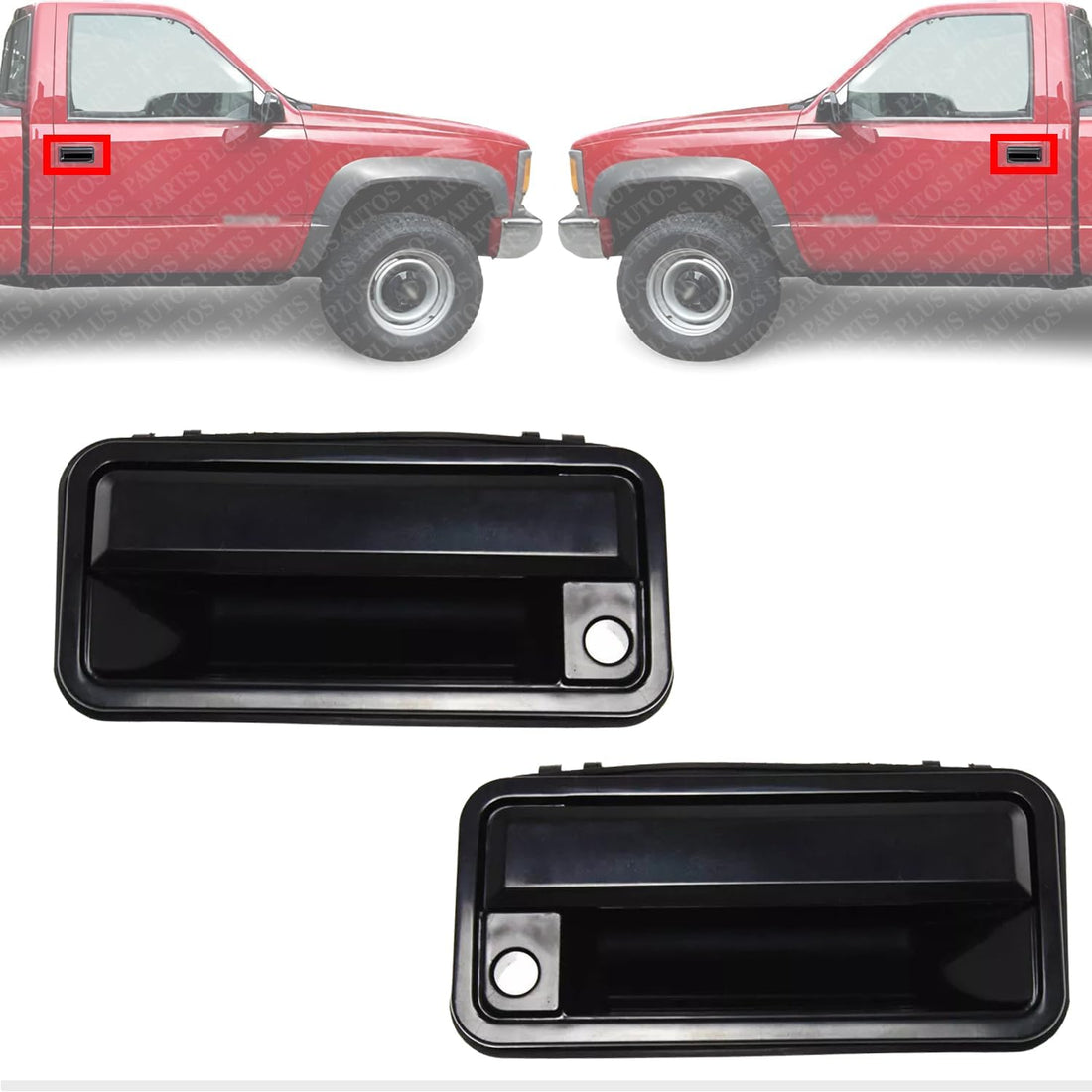 AUTOS PARTS PLUS Set of 2 Front Exterior Door Handle Smooth Black Left Driver & Right Passenger Side Direct Replacement Compatible with 1988-2002 GMC/Chevrolet C/K Series GM1310172 GM1311172