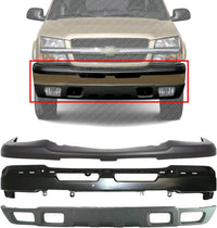 Front Bumper Primed Steel + Upper Cover + Lower Valance Textured Direct Replacement Compatible With Chevrolet Silverado 1500 2003-2006 GM1002417 GM1092173 GM1051110 15139805 89025748