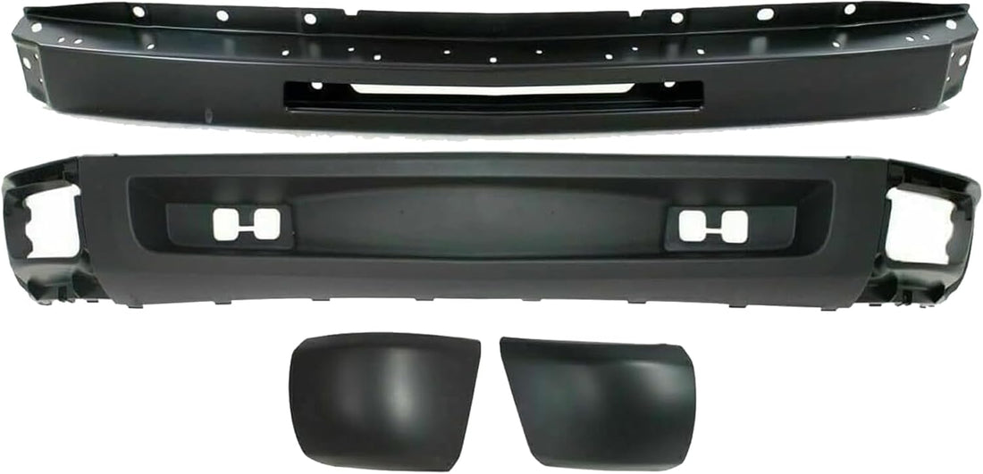 Front Bumper Primed + Lower Valance Air Deflector Textured + End Caps Left & Right Side Direct Replacement Compatible With 2009-2013 Chevrolet Silverado 1500 GM1002836 GM1092192