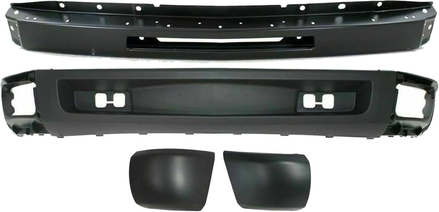 Front Bumper Primed + Lower Valance Air Deflector Textured + End Caps Left & Right Side Direct Replacement Compatible With 2009-2013 Chevrolet Silverado 1500 GM1002836 GM1092192