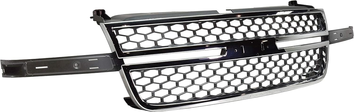 Front Grille Chrome Shell And Gray Insert Without Center Bar Direct Replacement Compatible with 2003-2006 Chevrolet Silverado 2500HD 3500 GM1200546 12335956