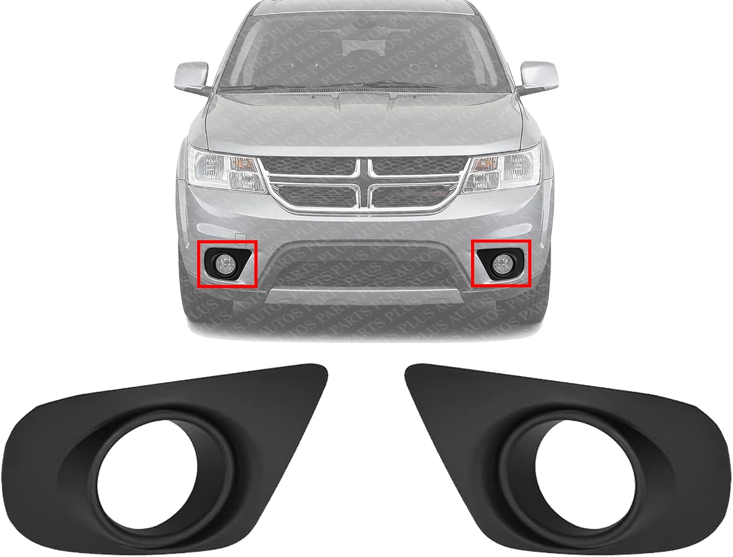 Set Of 2 Front Fog Light Molding Textured Plastic Right Passenger & Left Driver Side Direct Replacement Compatible With 2011-2019 Dodge Journey CH1039148 CH1038148 68088686AB
