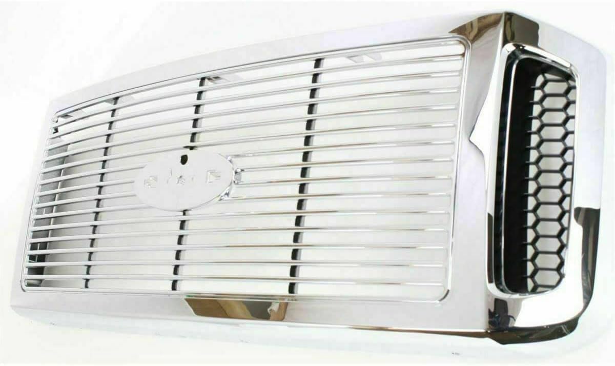 AUTOS PARTS PLUS Front Bumper + Grille Chrome Shell With Horizontal Bar Insert + Upper Cover + Lower Valance Textured Direct Replacement Compatible With 2006-2007 Ford F-250 / F-350 Super Duty