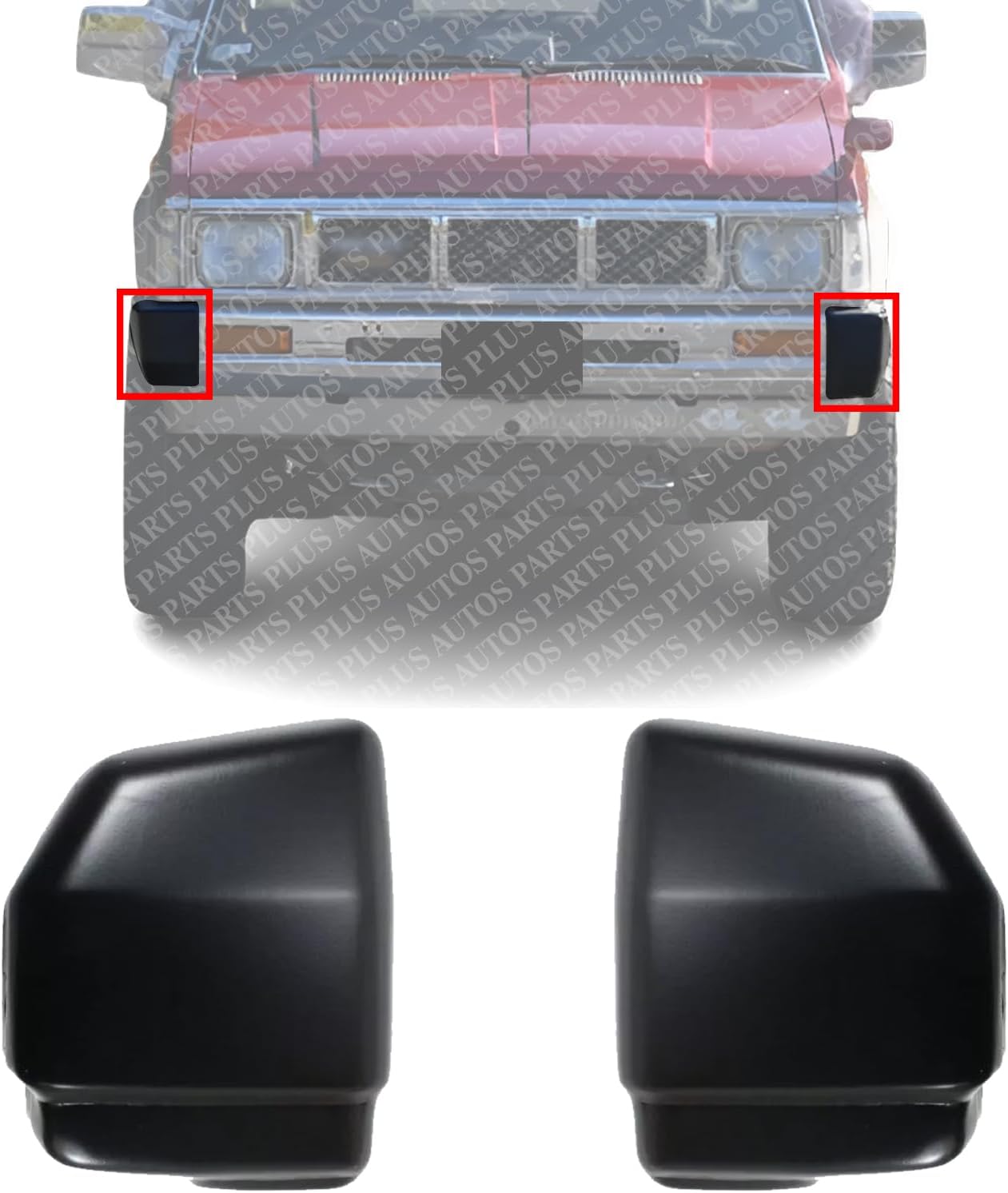 Set Of 2 Front Bumper End Cap Primed With Pad Holes Left Driver & Right Passenger Side Direct Replacement Compatible With 1986-1992 Nissan D21 NI1005106 NI1004134 6202409G01