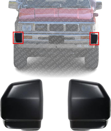 Set Of 2 Front Bumper End Cap Primed With Pad Holes Left Driver & Right Passenger Side Direct Replacement Compatible With 1986-1992 Nissan D21 NI1005106 NI1004134 6202409G01
