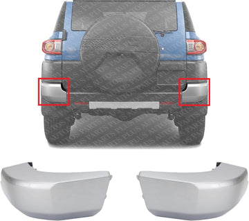 Set Of 2 Rear Bumper End Cap Painted Silver Plastic Left Driver & Right Passenger Side Direct Replacement Compatible With 2007-2014 Toyota FJ Cruiser TO1105121 TO1104121