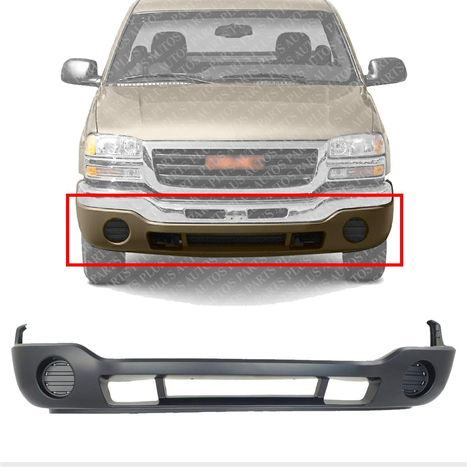 Front Bumper Cover Primed Direct Replacement Compatible With 2003-2006 GMC Sierra GM1000685 12335964 88979836