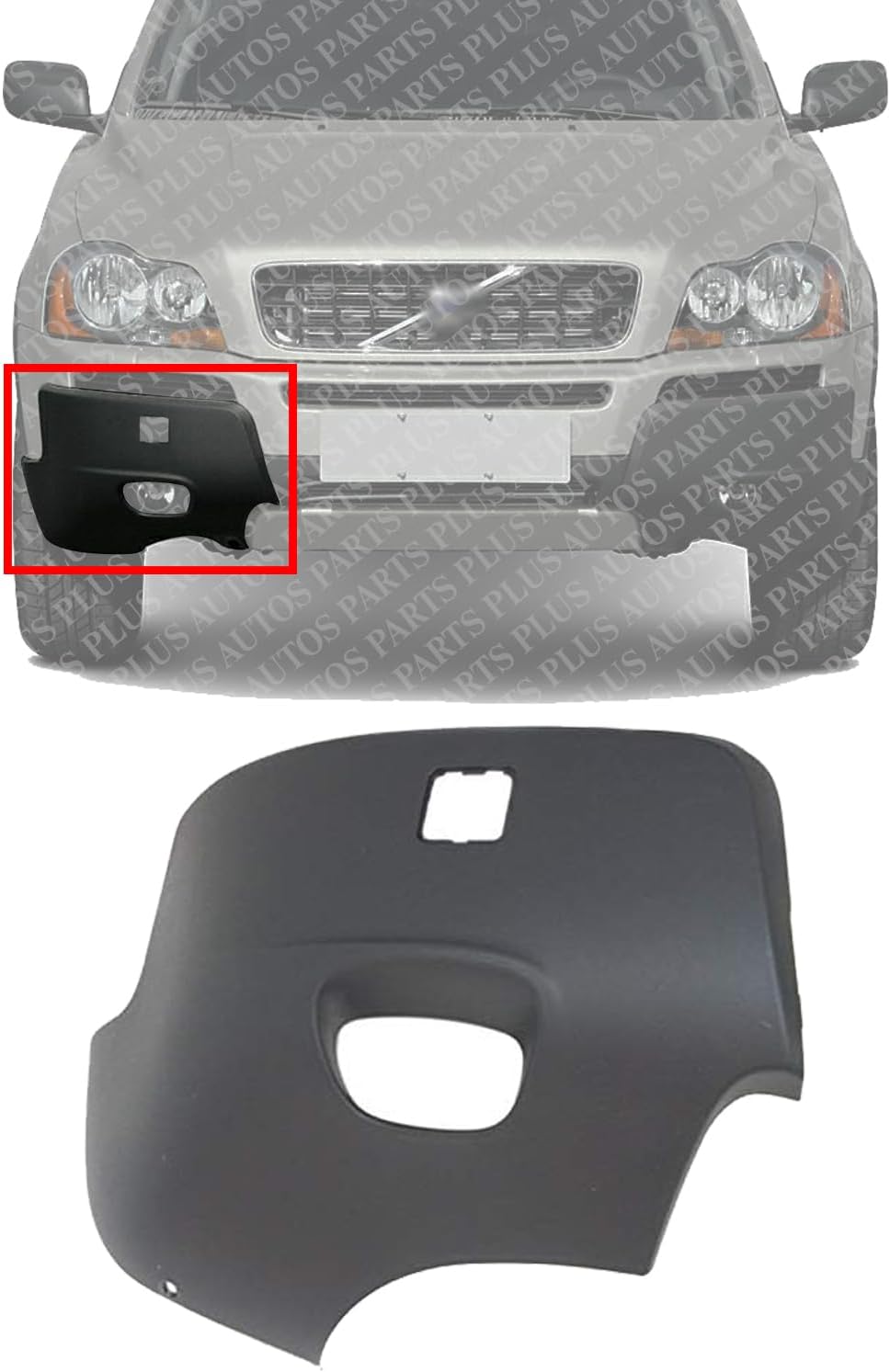 Front Bumper End Cap With Fog Light Hole Primed Right Passenger Side Direct Replacement Compatible With 2003-2006 Volvo XC90 VO1017101 86483351
