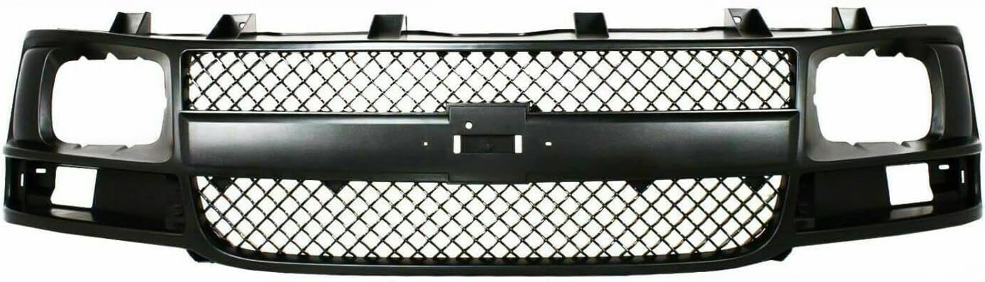Front Bumper Primed + Upper Cover Textured + Grille Black Shell And Insert Direct Replacement Compatible With 2003-2014 Chevrolet Express/GMC Savana Van 1500/2003-2017 2500 3500