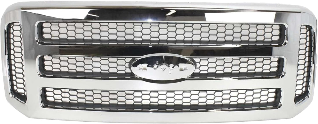 AUTOS PARTS PLUS Front Bumper + Grille Chrome + Upper Cover + Lower Valance Textured + Mounting Brackets Right & Left Side Direct Replacement for 2005-2007 Ford F-250 F-350 F-450 F-550 Super Duty