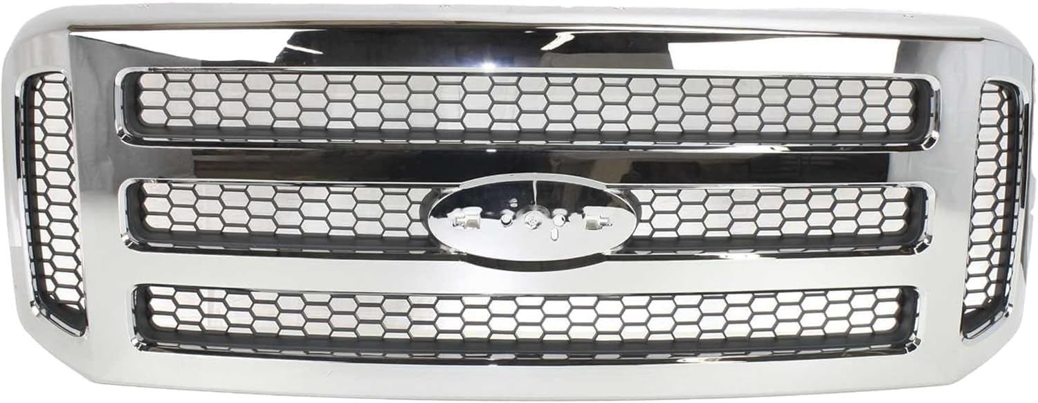 AUTOS PARTS PLUS Front Bumper + Grille Chrome + Upper Cover + Lower Valance Textured + Mounting Brackets Right & Left Side Direct Replacement for 2005-2007 Ford F-250 F-350 F-450 F-550 Super Duty