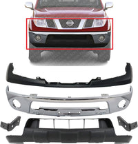 Front Bumper Chrome Steel + Upper Cover + Lower Valance Primed + Stay Bracket Left Driver & Right Passenger Side Direct Replacement Compatible With 2009-2017 Nissan Frontier NI1002143