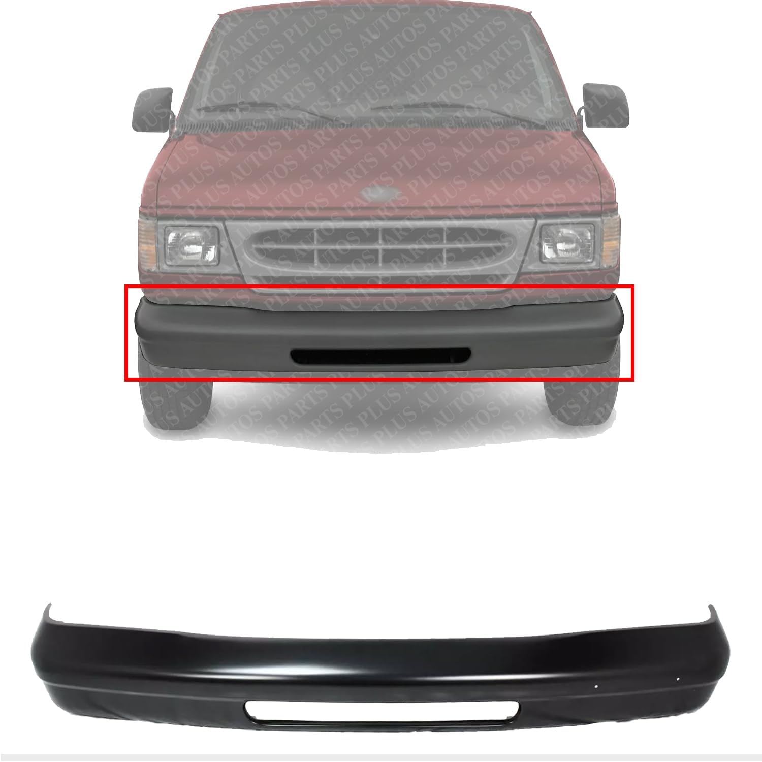 Front Bumper Face Bar Primed Steel With Valance Hole & Without Molding And Pad Holes Direct Replacement Compatible With 1992-2007 Ford E-Series FO1002341 4C2Z17757AAA