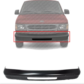 Front Bumper Face Bar Primed Steel With Valance Hole & Without Molding And Pad Holes Direct Replacement Compatible With 1992-2007 Ford E-Series FO1002341 4C2Z17757AAA