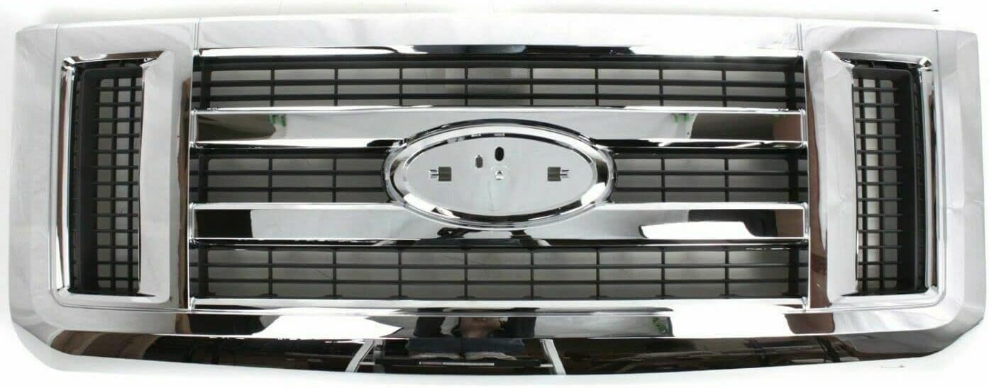 Front Grille Chrome Shell & Insert Direct Replacement Compatible With 2008-2021 Ford E-Series FO1200507 9C2Z8200AA