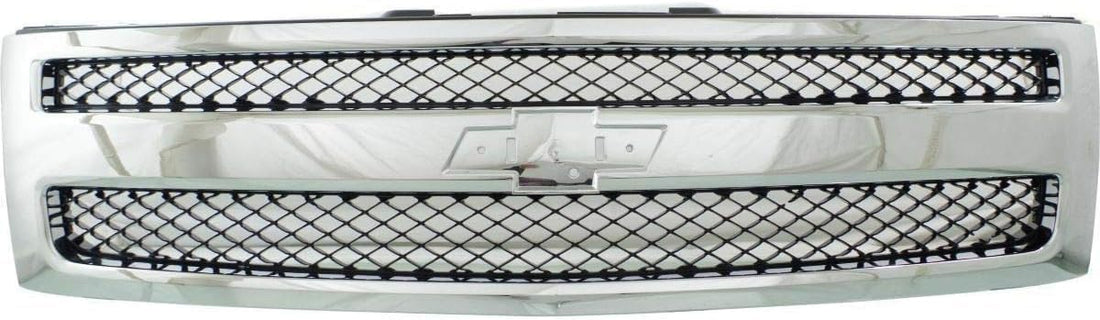 Front Bumper Chrome Steel + Grille Assembly + Lower Valance + Extension + End Caps Primed Left & Right Side Direct Replacement Compatible With 2007-2013 Chevrolet Silverado 1500