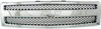 Front Bumper Chrome Steel + Grille Assembly + Lower Valance + Extension + End Caps Primed Left & Right Side Direct Replacement Compatible With 2007-2013 Chevrolet Silverado 1500