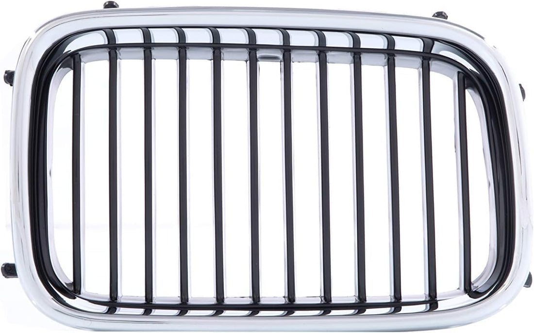 Front Grille Chrome Shell With Black Insert Right Passenger Side Direct Replacement Compatible With 1992-1996 BMW 3-Series BM1200114 51138122238