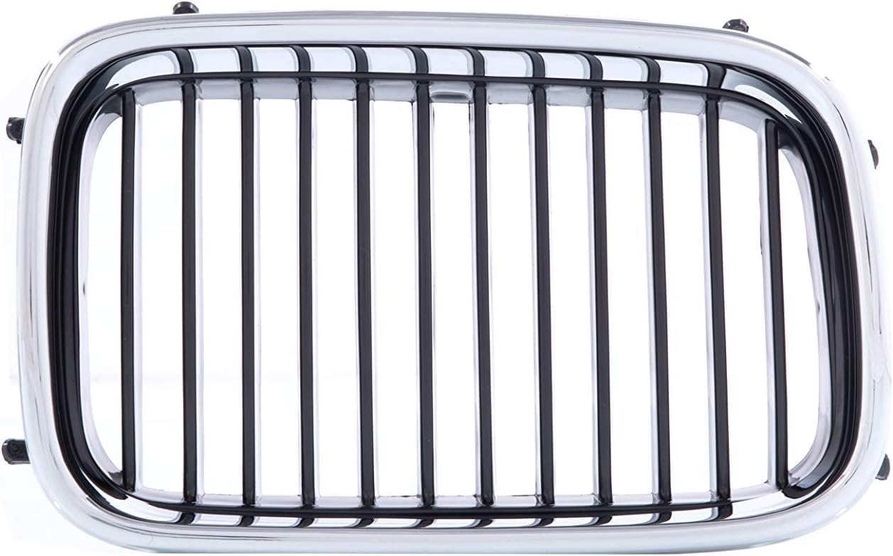Front Grille Chrome Shell With Black Insert Right Passenger Side Direct Replacement Compatible With 1992-1996 BMW 3-Series BM1200114 51138122238