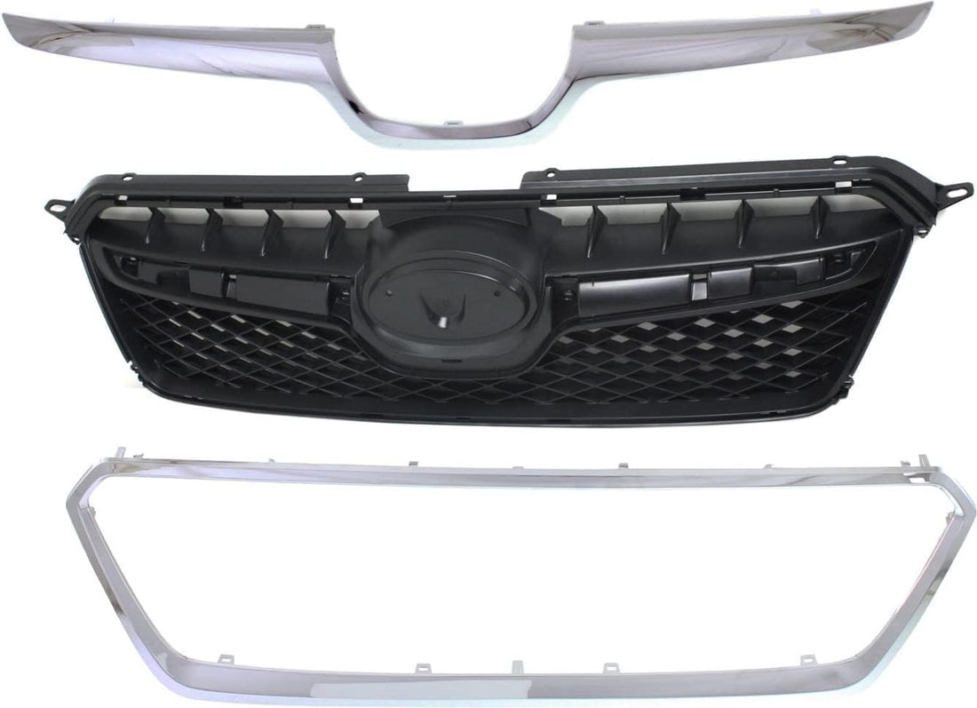 Front Grille Black Shell and Insert + Moldings Center & Surround Chrome Plastic Direct Replacement Compatible With Subaru XV Crosstrek 2013-2015 SU1200151 SU1210100 SU1202100