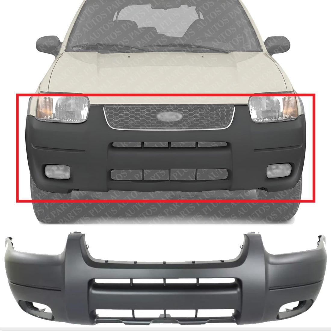 AUTOS PARTS PLUS Front Bumper Cover Primed With Fog Light Holes Direct Replacement Compatible With 2002-2004 Ford Escape FO1000545 2L8Z17D957AAPTM