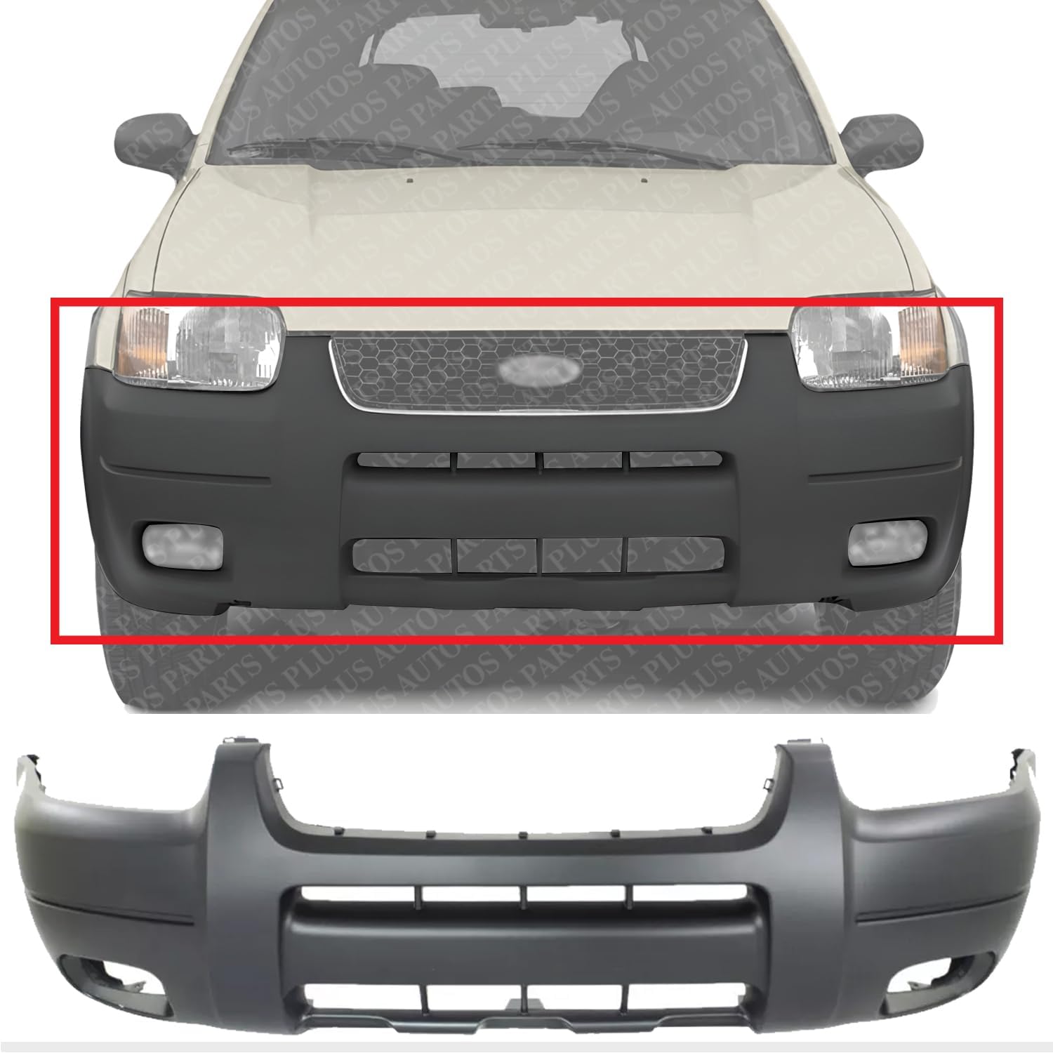 AUTOS PARTS PLUS Front Bumper Cover Primed With Fog Light Holes Direct Replacement Compatible With 2002-2004 Ford Escape FO1000545 2L8Z17D957AAPTM