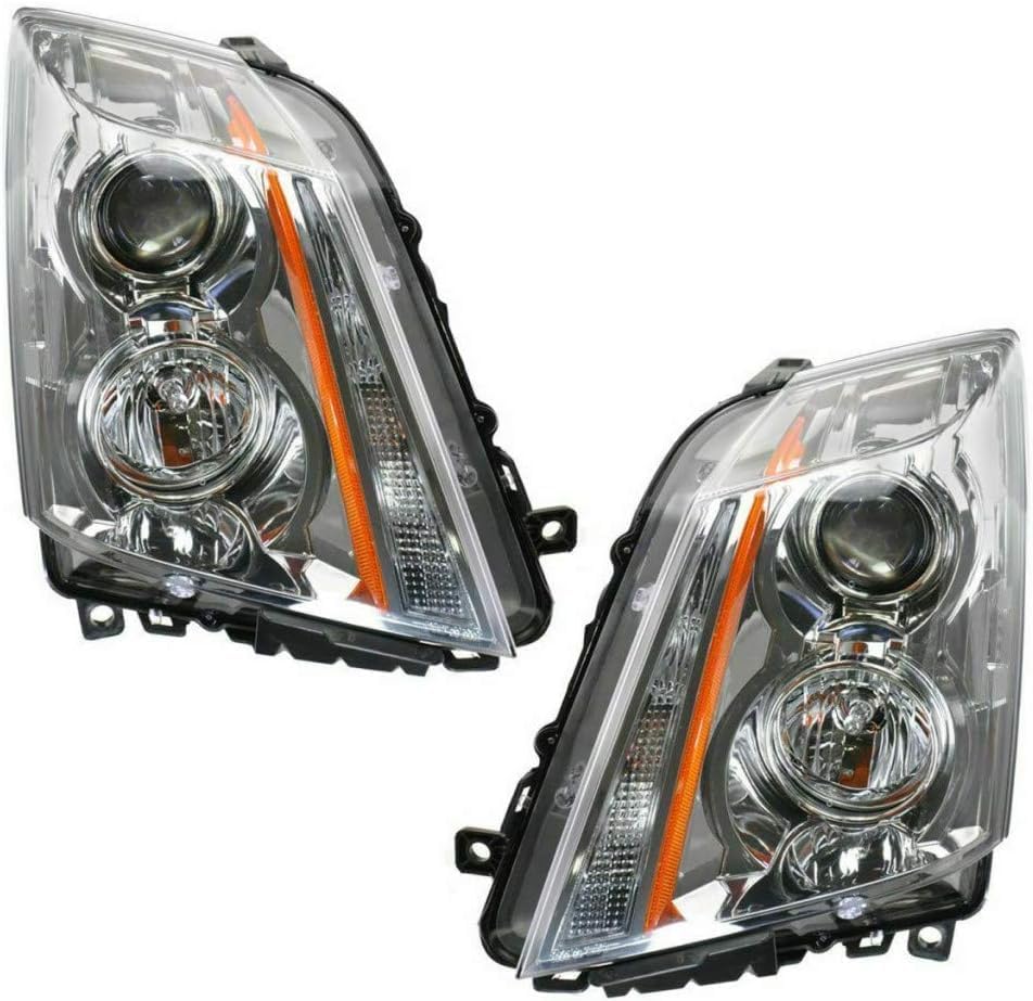 Set Of 2 Front Head Light Assembly Halogen Left Driver & Right Passenger Side Direct Replacement Compatible With 2008-2015 Cadillac CTS GM2502309 GM2503309 22783445 22783446