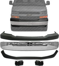 Front Bumper Chrome Steel + Upper Cover + Lower Valance Textured + Bracket Left & Right Side Direct Replacement Compatible With 2003-2017 GMC Savana/Chevrolet Express 1500 2500 3500