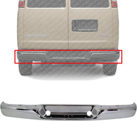 Rear Bumper Face Bar Chrome Steel Without Mounting Bracket & Object Sensor Holes Direct Replacement Compatible With 1996-2023 GMC Savana/Chevrolet Express 1500 2500 3500 GM1102397
