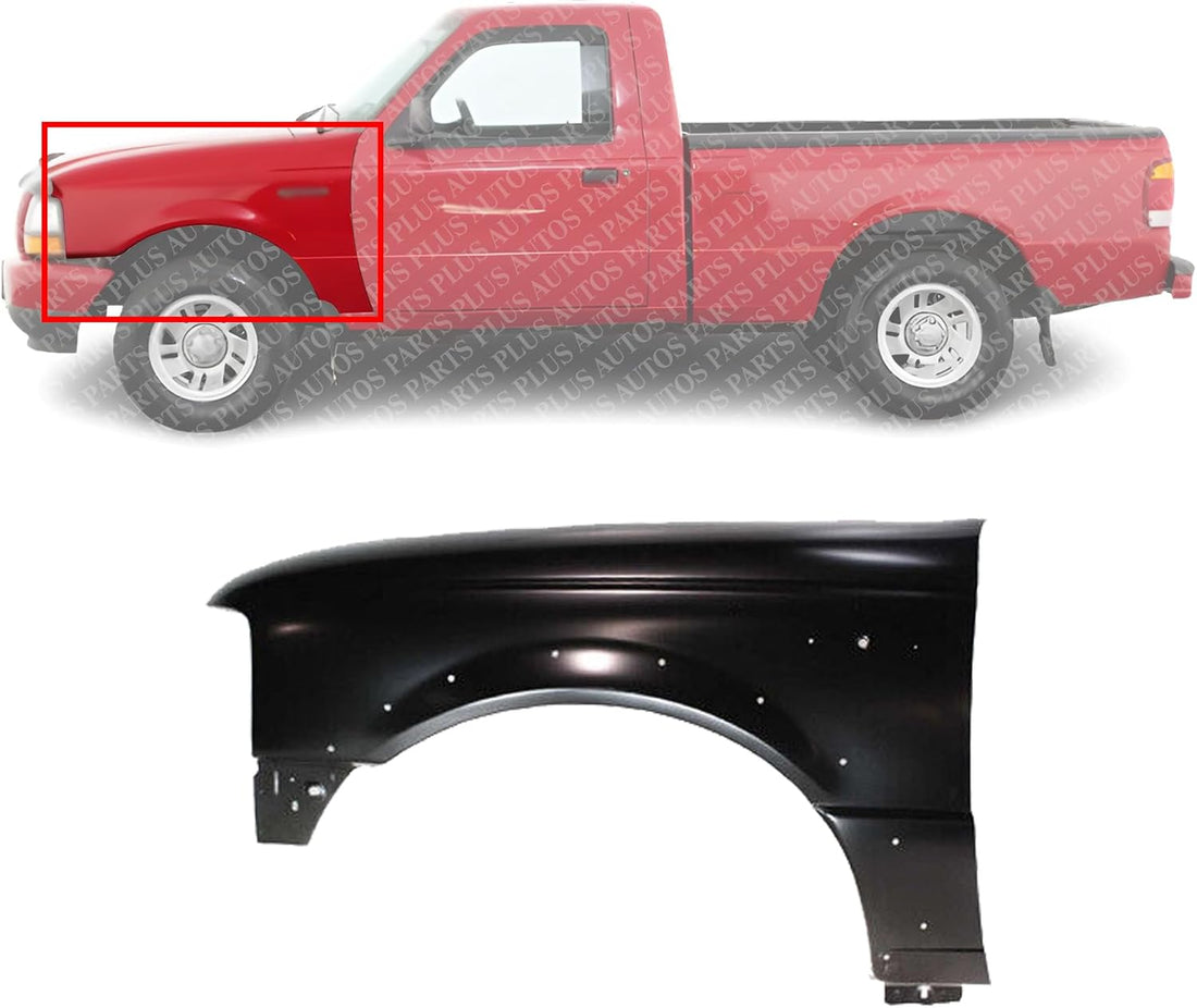 Front Fender Primed Steel With Molding Holes Left Driver Side Direct Replacement Compatible With 1998-2003 Ford Ranger FO1240196 1L5Z16006CA