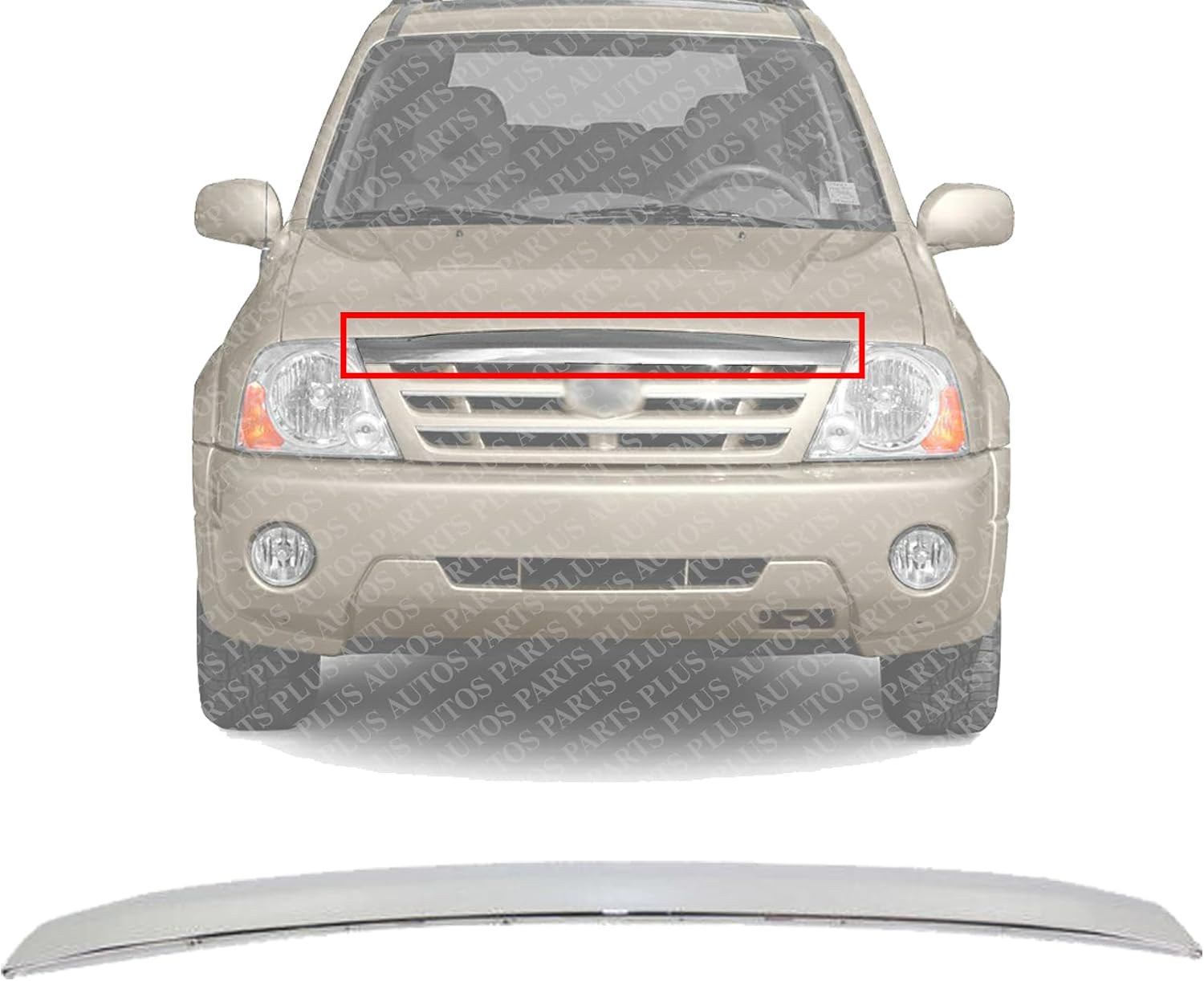 Front Grille Upper Molding Chrome Direct Replacement Compatible With 2001-2005 Suzuki Grand Vitara SZ1217103 7211265D100PG