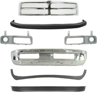 Front Bumper + Grille Chrome Shell + Upper & Lower Cover + Valance Textured + Fog Lamp Moldings Left & Right Side Direct Replacement For 1994-2002 Dodge Ram 1500 2500 3500 CH1002256