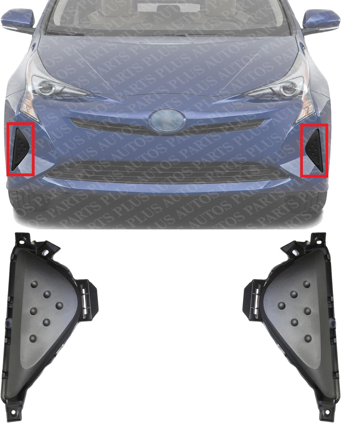 Set Of 2 Front Fog Light Cover Textured Plastic Left Driver & Right Passenger Side Direct Replacement Compatible With 2016-2018 Toyota Prius TO1039190 TO1038190 5211247060 5211347060