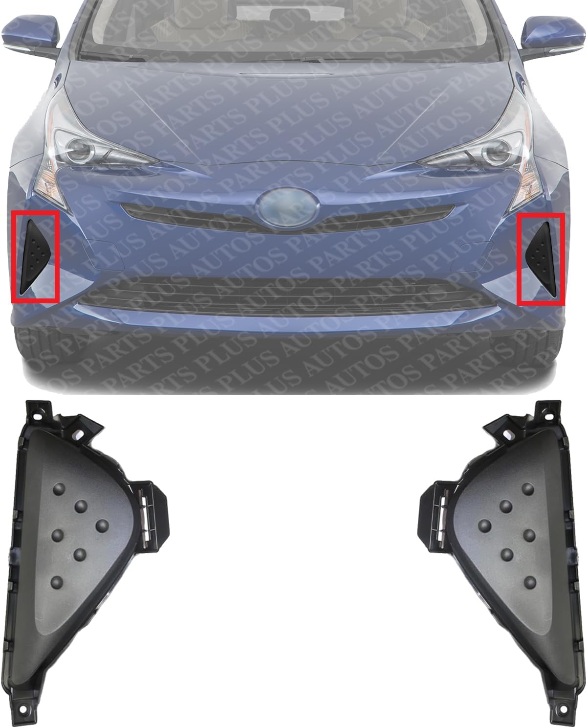Set Of 2 Front Fog Light Cover Textured Plastic Left Driver & Right Passenger Side Direct Replacement Compatible With 2016-2018 Toyota Prius TO1039190 TO1038190 5211247060 5211347060
