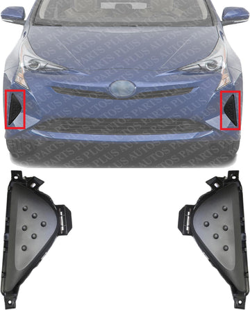 Set Of 2 Front Fog Light Cover Textured Plastic Left Driver & Right Passenger Side Direct Replacement Compatible With 2016-2018 Toyota Prius TO1039190 TO1038190 5211247060 5211347060
