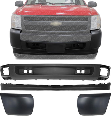 Front Bumper Lower Valance Air Deflector + Extension Textured + End Caps Left & Right Side Direct Replacement Compatible With 2007-2013 Chevrolet Silverado 1500 GM1092191 GM1092192