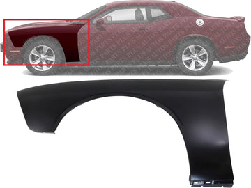 Front Fender Primed Steel Left Driver Side Direct Replacement Compatible With 2008-2022 Dodge Challenger CH1240285 68275471AA