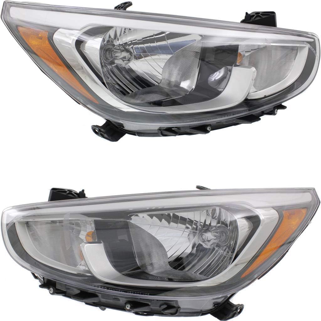 Set Of 2 Front Head Light Assembly Left Driver & Right Passenger Side Direct Replacement Compatible With 2015-2017 Hyundai Accent HY2503192 HY2502192 921021R710 921011R710