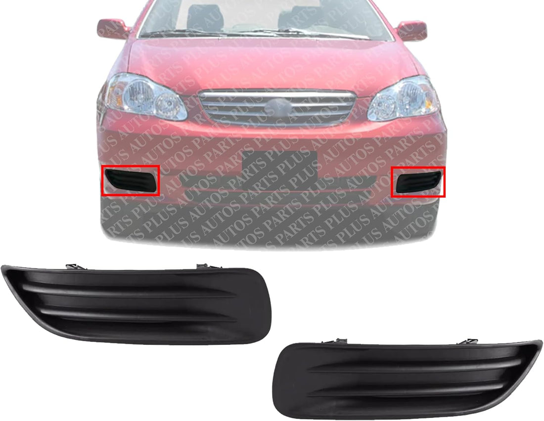 Set Of 2 Front Fog Light Cover Primed Left Driver & Right Passenger Side Direct Replacement Compatible With 2003-2004 Toyota Corolla TO1039103 TO1038103 5212802060 5212702070