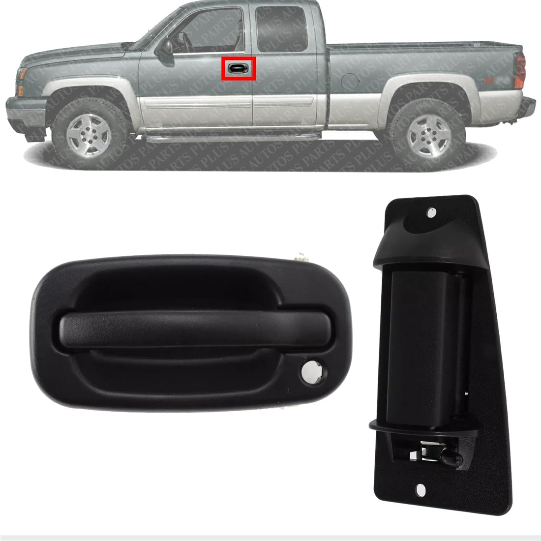 Front & Rear Exterior Door Handle Textured Left Driver Side Direct Replacement Compatible with 1999-2006 Chevrolet Silverado/GMC Sierra GM1310129 GM1520115 15034985 15758172