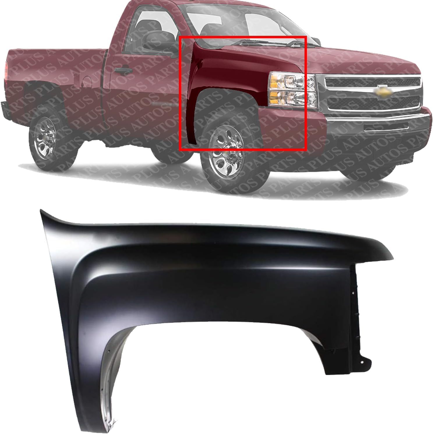 Front Fender Primed Steel Right Passenger Side Direct Replacement Compatible With 2007-2013 Chevrolet Silverado 1500/2007-2014 2500 3500 GM1241341 22977474