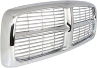 Front Grille Chrome Shell And Horizontal Bar Insert Plastic Direct Replacement Compatible With 2002-2005 Dodge Full Size Pickup D070120