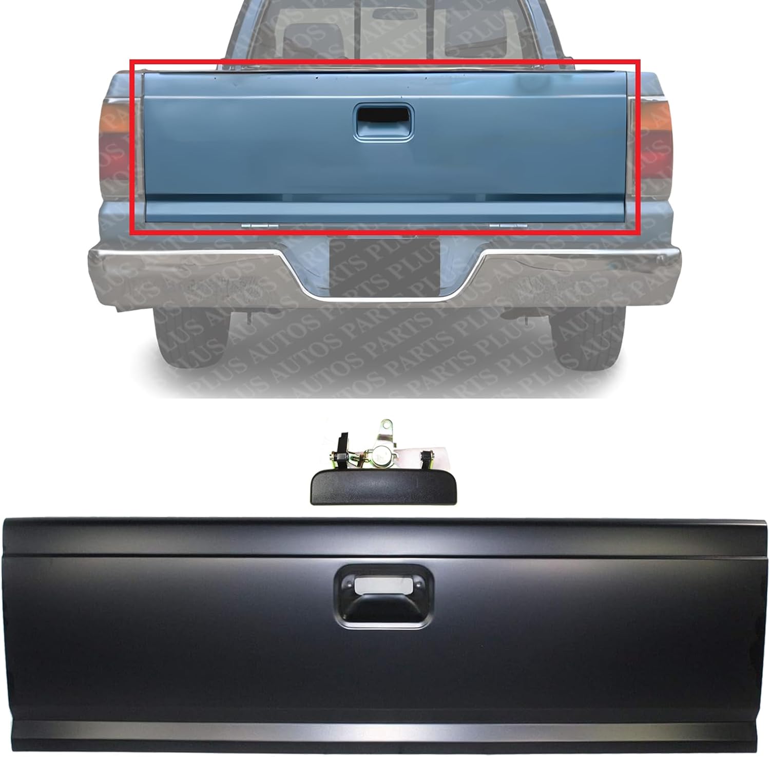 Tailgate Primed Steel + Handle Textured Plastic Direct Replacement Compatible with 1986-1987 Mazda Pickup MA1900101 MA1915104 UB4165610 UE5465750A