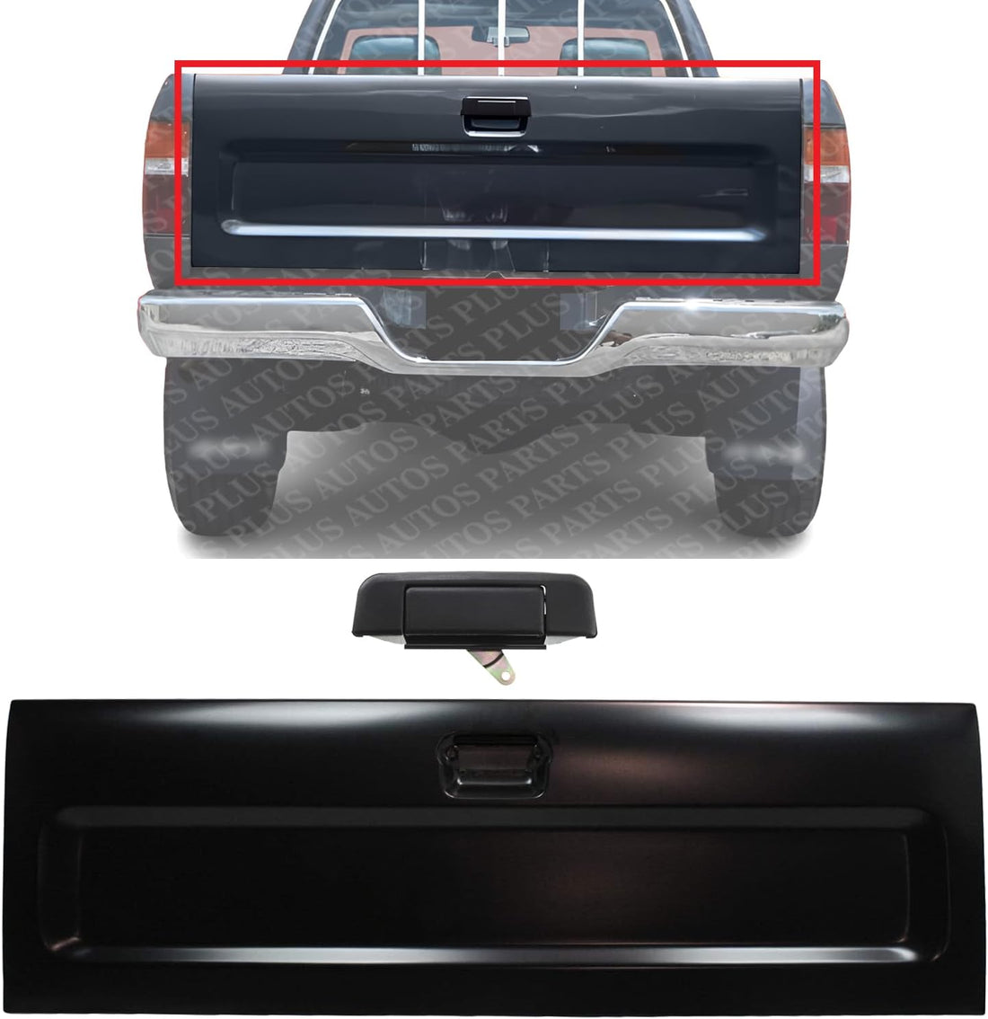 Tailgate Shell Primed Steel + Handle Textured Plastic Direct Replacement Compatible with 1989-1995 Toyota Pickup TO1900102 TO1915101 6570089000 6909089102