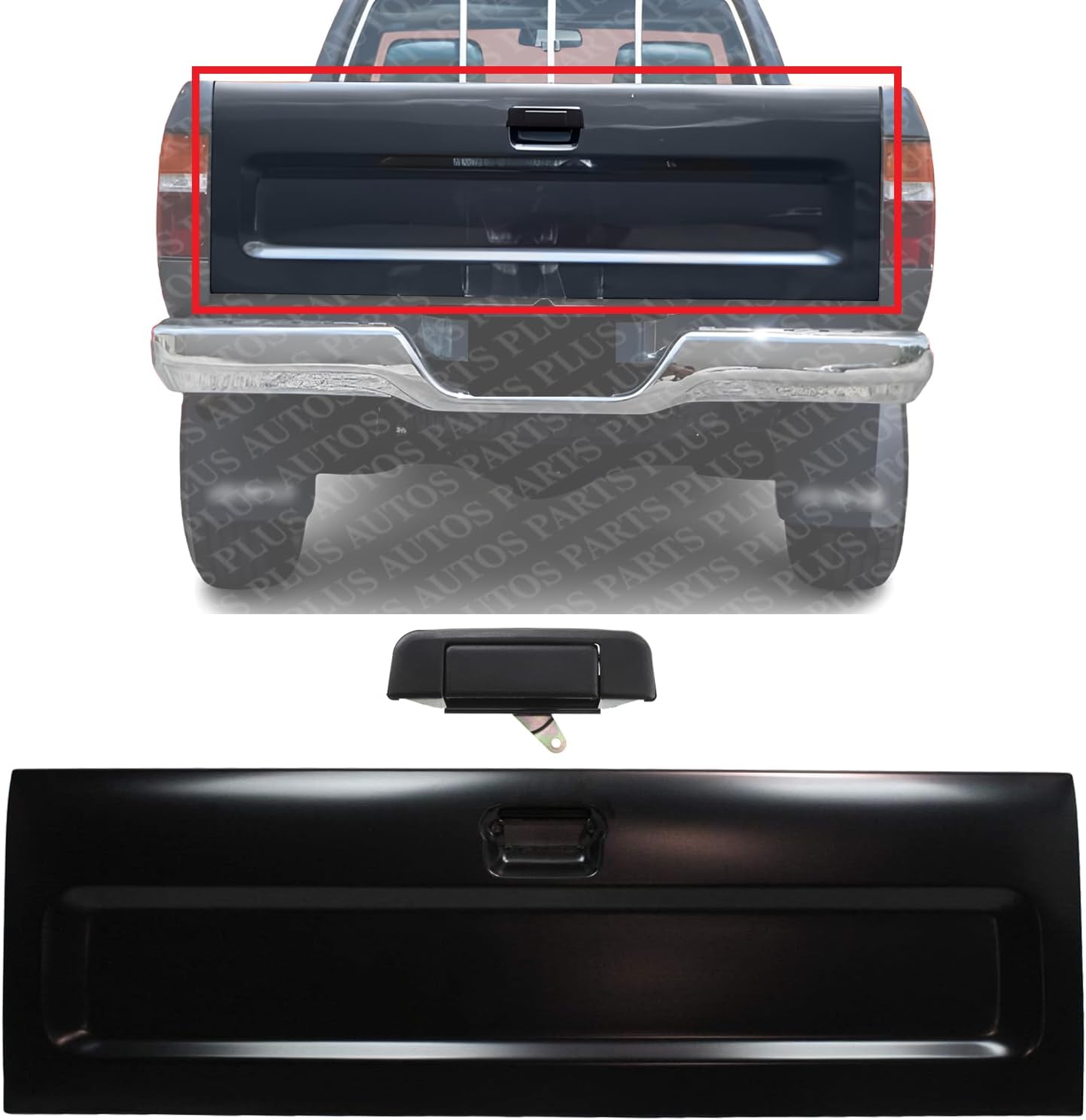 Tailgate Shell Primed Steel + Handle Textured Plastic Direct Replacement Compatible with 1989-1995 Toyota Pickup TO1900102 TO1915101 6570089000 6909089102