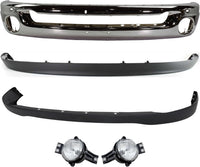 Front Bumper Chrome Steel + Upper Cover + Lower Valance Air Dam + Fog Lamps Left & Right Side Direct Replacement Compatible With 2006-2008 Dodge Ram 1500/2006-2009 2500 3500